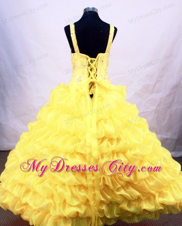 Beaded and Pick-ups decorated Flower Girl Pageant Dress in Yellow