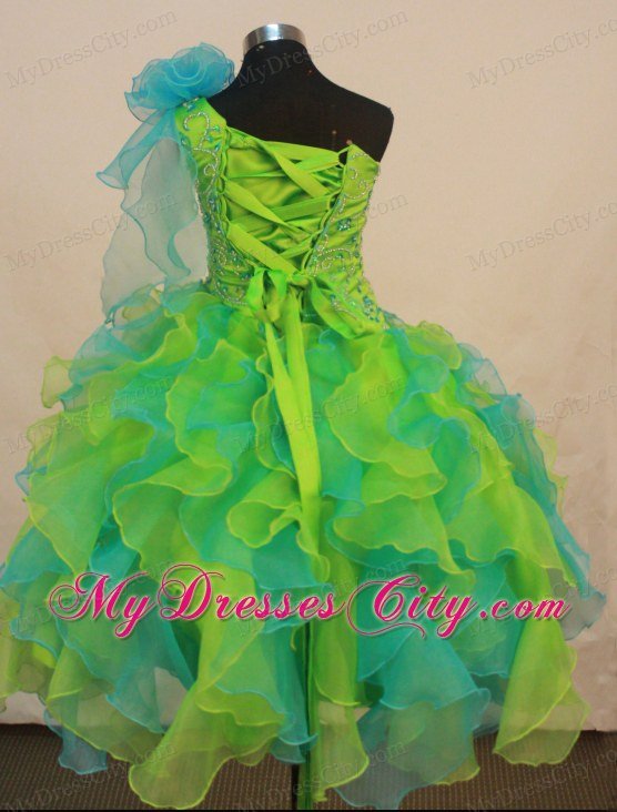 Multi-color Beaded Girl Pageant Dress With Ruffles and Flowers