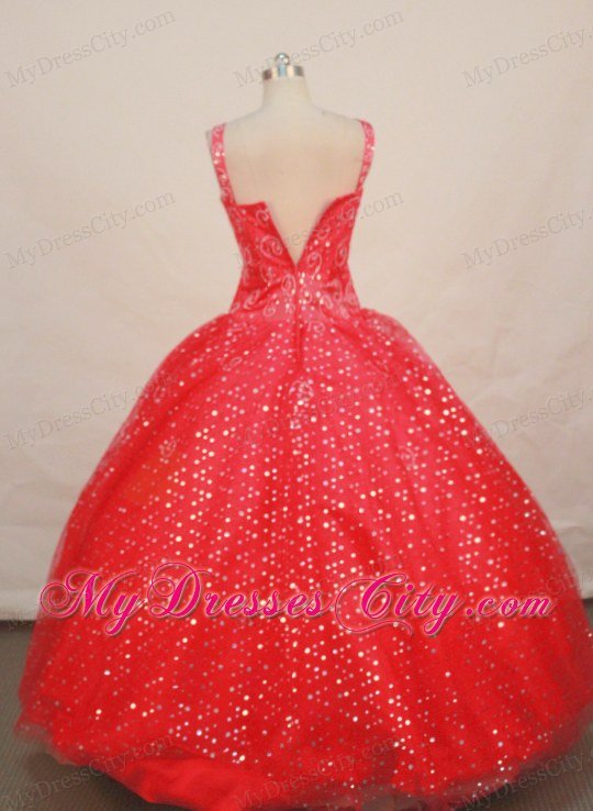 Red Straps Beaded and Sequined Little Girl Pageant Dress Ball Gown