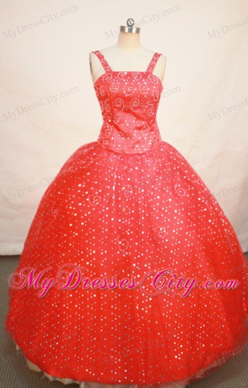 Red Straps Beaded and Sequined Little Girl Pageant Dress Ball Gown