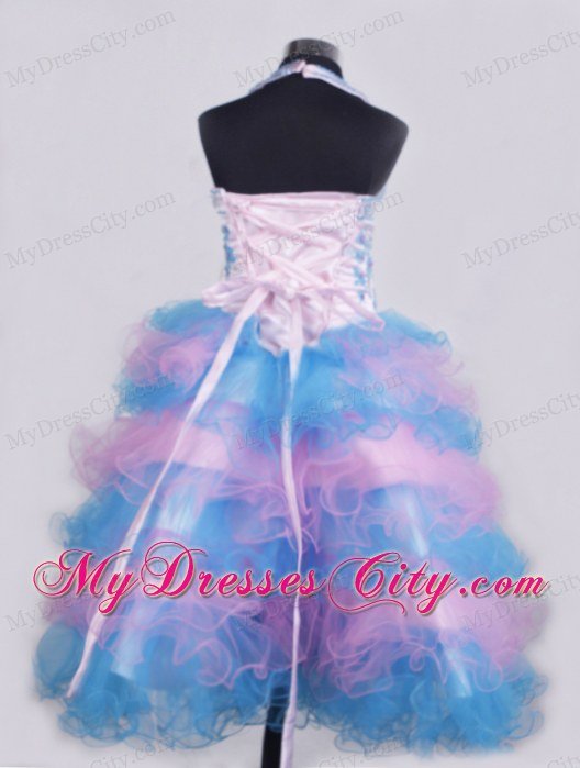 Beading and Appliques Colorful Ruffled Layers Little Girl Dresses