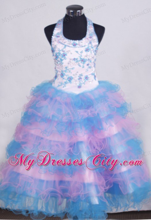 Beading and Appliques Colorful Ruffled Layers Little Girl Dresses