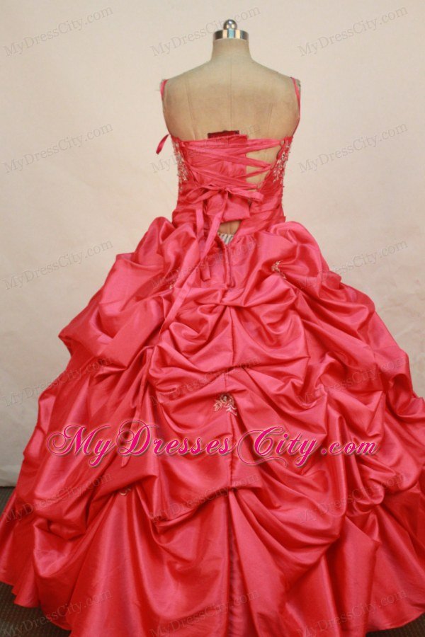 Appliques and Pick-ups Red Straps Little Girl Pageant Dresses