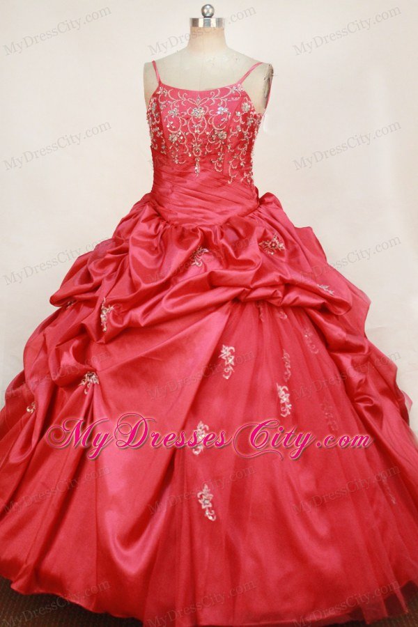 Appliques and Pick-ups Red Straps Little Girl Pageant Dresses