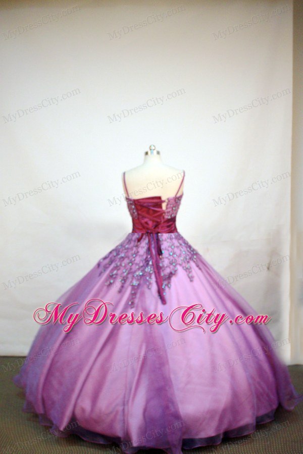 Purple Straps Little Girl Pageant Dresses With Appliques and Belt