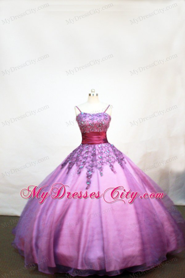 Purple Straps Little Girl Pageant Dresses With Appliques and Belt