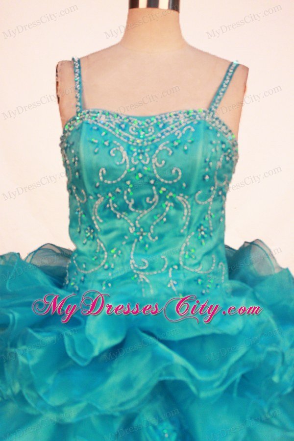 Blue Straps Girl Pageant Dresses With Ruffles and Beading