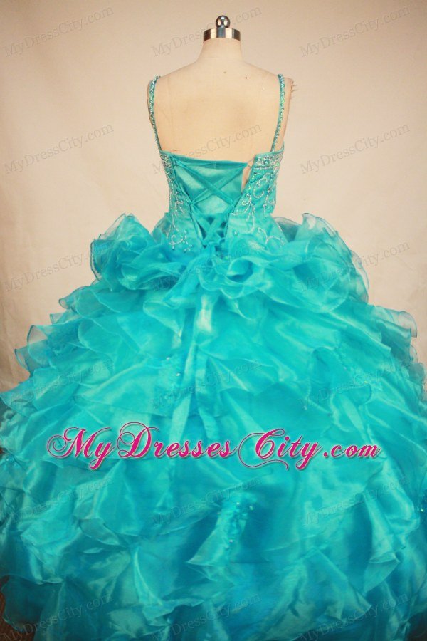 Blue Straps Girl Pageant Dresses With Ruffles and Beading