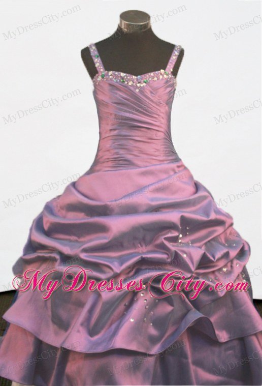 Purple Little Girl Pageant Dress with Beading Pick-ups Straps