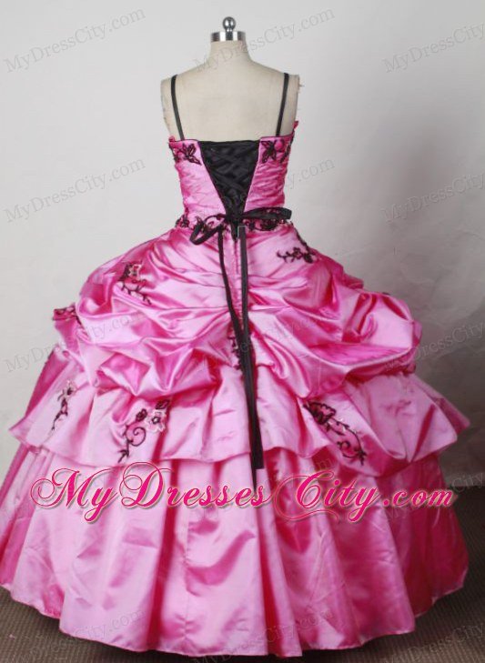 Pink Ball Gown Spaghetti Straps Appliques Girl Pageant Dresses