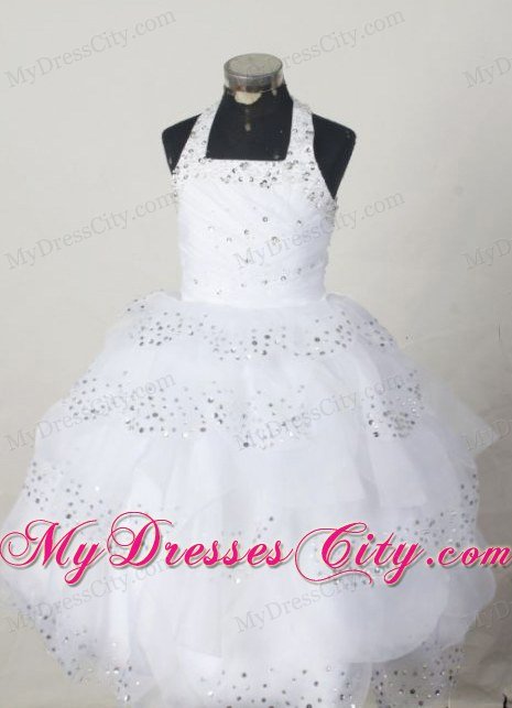 Halter Ball Gown Baby Girl Pageant Dress with Beading and Ruffles