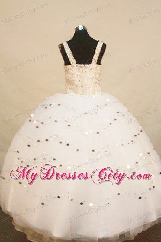 White Straps Little Girl Pageant Dress With Beading and Appliques