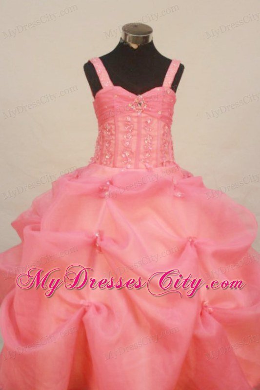 Watermelon Straps Flower Girl Pageant Dress With Pick-ups Organza