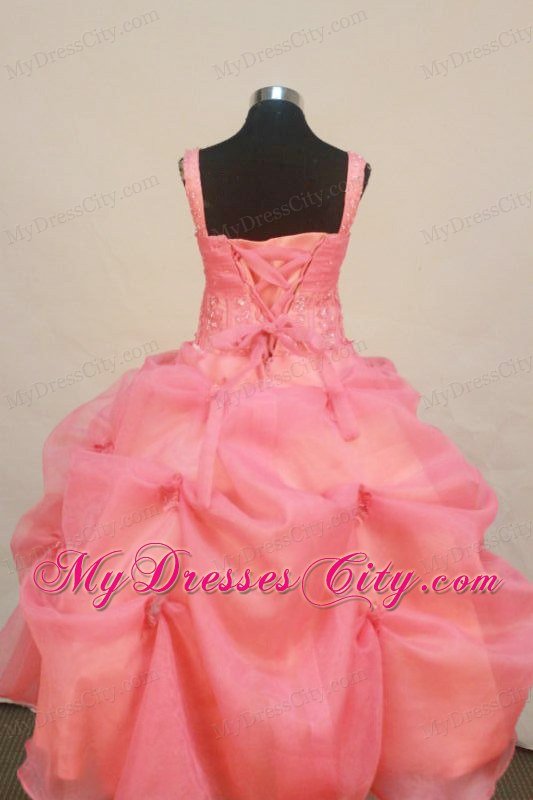 Watermelon Straps Flower Girl Pageant Dress With Pick-ups Organza