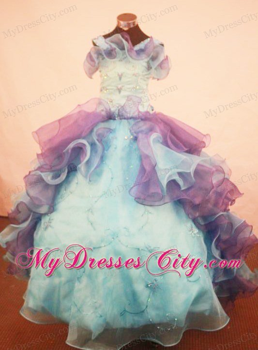 Multi-color Ruffled and Beaded Pageant Dresses for Kids with Straps