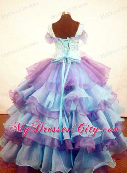 Multi-color Ruffled and Beaded Pageant Dresses for Kids with Straps