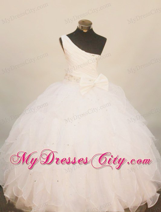 White One Shoulder Beading Glitz Pageant Dress Floor-Length