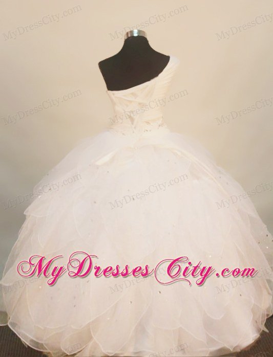 White One Shoulder Beading Glitz Pageant Dress Floor-Length