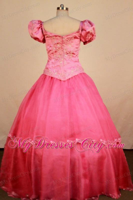 Watermelon Girl Pageant Dress Scoop Applqiues with Cap Sleeves