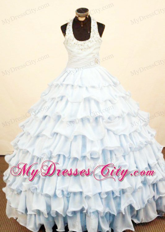 Ruffled Layeres Halter 2013 White Little Girl Pageant Dresses