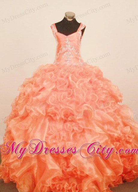 Ruffles Orange Red Flower Girl Pageant Dress Beading Straps