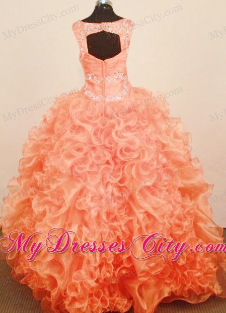 Ruffles Orange Red Flower Girl Pageant Dress Beading Straps