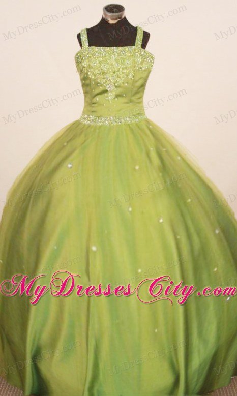 Olive Green Straps Appliques 2013 Little Girl Pageant Dresses