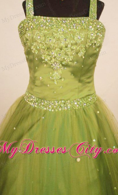 Olive Green Straps Appliques 2013 Little Girl Pageant Dresses