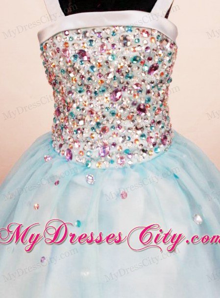 Colorful Beadingd Wide Straps Pageant Dresses for Lil Girls