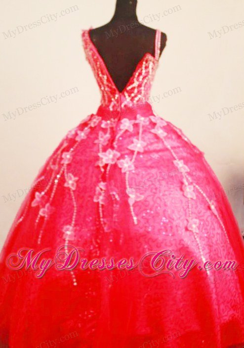 Asymmetrical Girl Pageant Dresses Coral Red Shoulder Applqiues