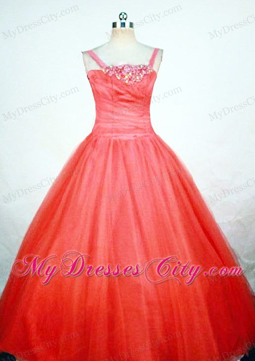 Beading Orange Red Ruched Little Girl Pageant Dresses with Straps