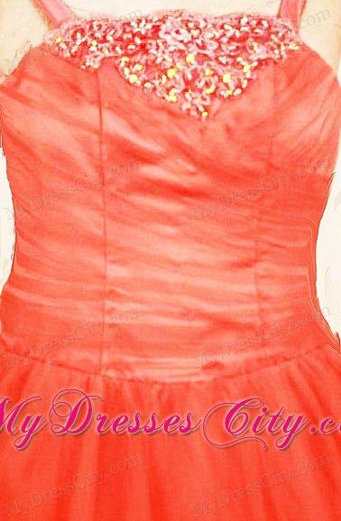 Beading Orange Red Ruched Little Girl Pageant Dresses with Straps