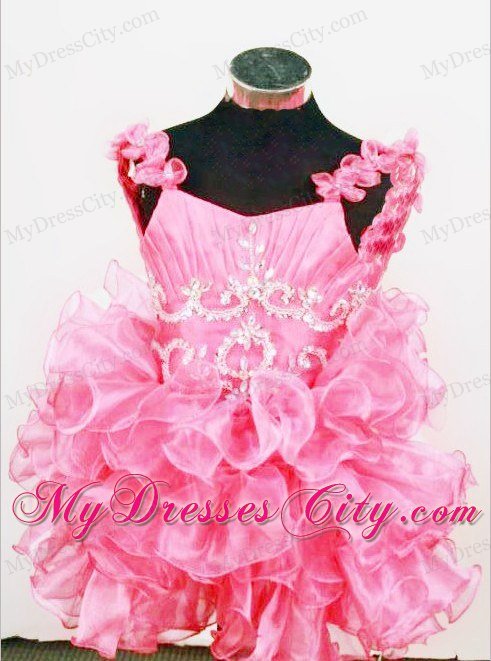 Lovely Flowered Hot Pink Organza Beading Toddler Pageant Dress