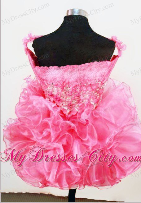 Lovely Flowered Hot Pink Organza Beading Toddler Pageant Dress