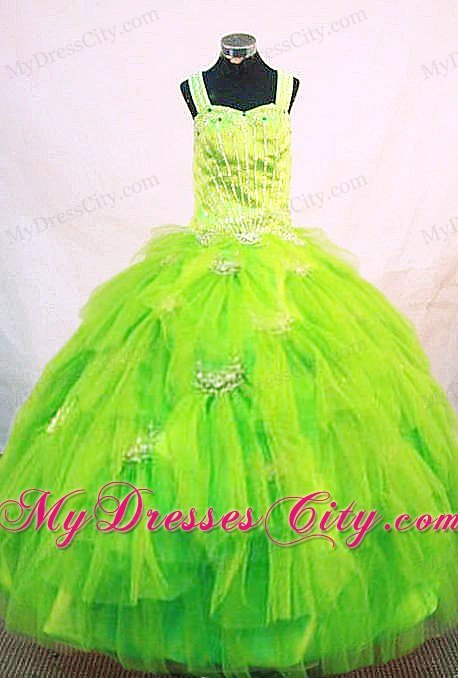 Tulle Ruffled Layers Spring Green Beaded Girl Pageant Dresses