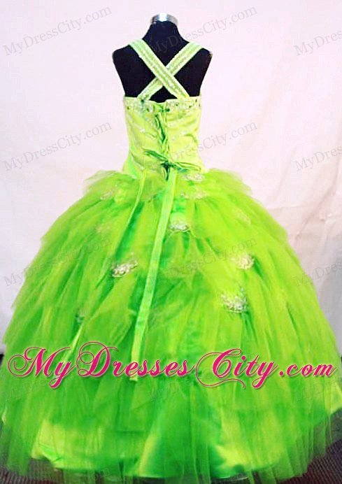 Tulle Ruffled Layers Spring Green Beaded Girl Pageant Dresses