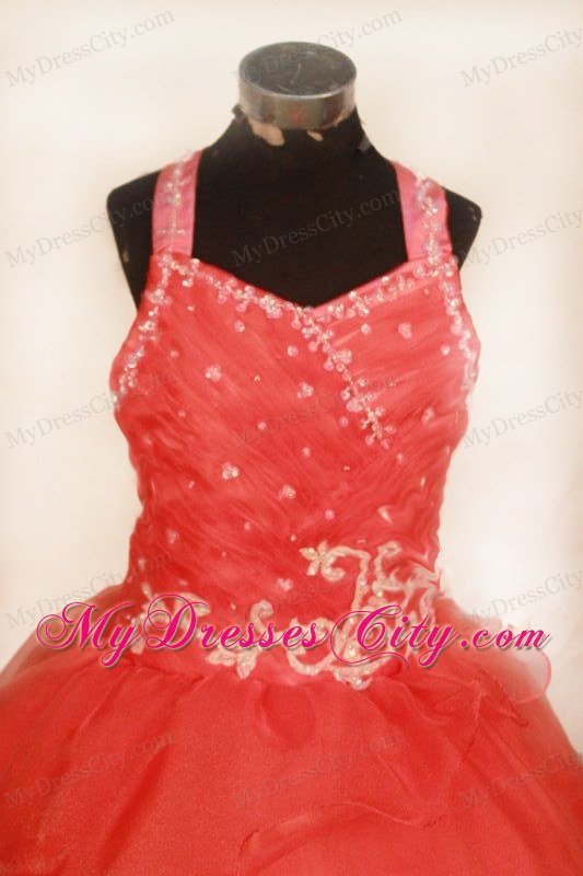 Straps Appliques Red Beading Layers Beauty Pageants Dresses