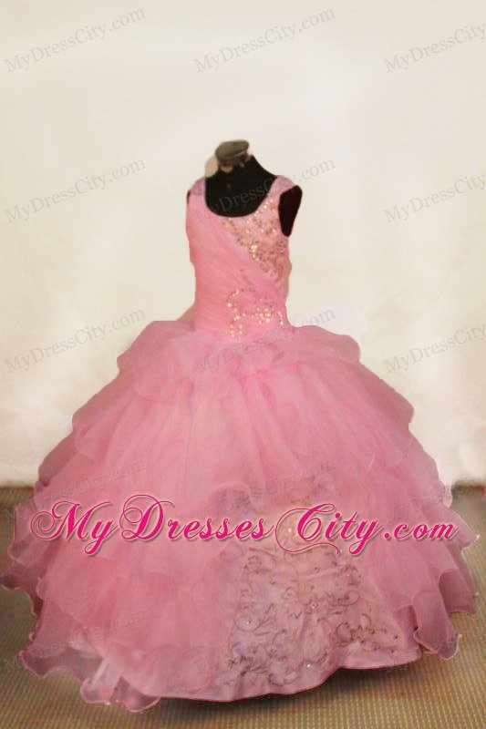 Light Pink Beading Pageant Dresses for Little Girls with Straps