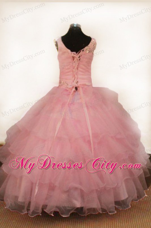 Light Pink Beading Pageant Dresses for Little Girls with Straps