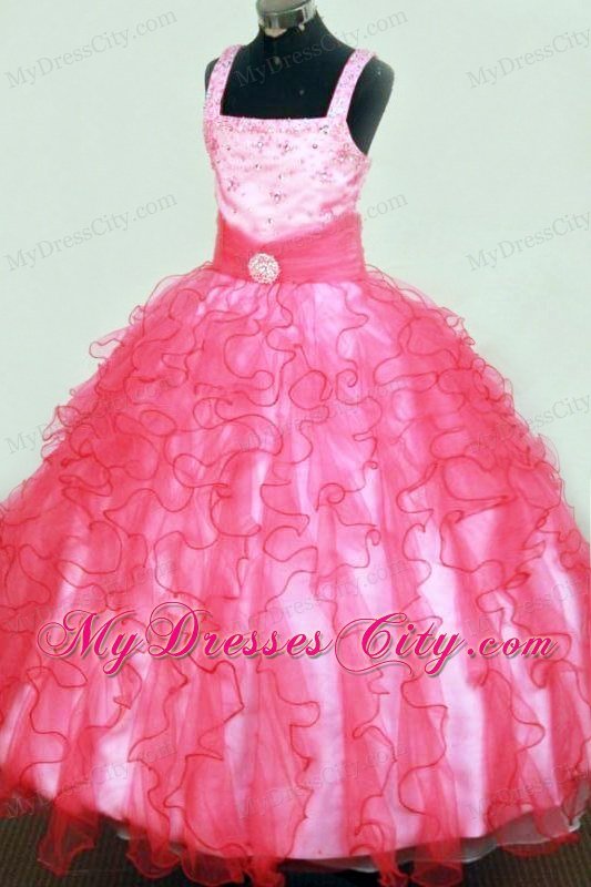 Square Floor-length Organza Pageant Dresses with Ruffles and Beading