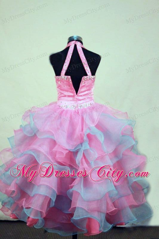 Beaded Halter Organza Floor-length Little Girl Pageant Dresses Colorful