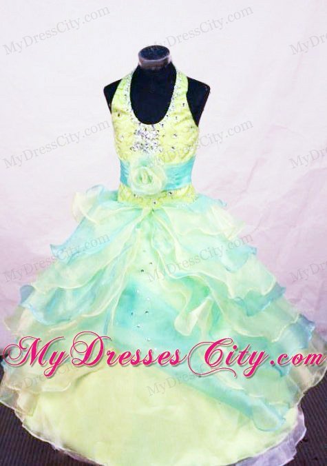 Beading Halter Floor-length Multi-colored Little Girl Pageant Dresses