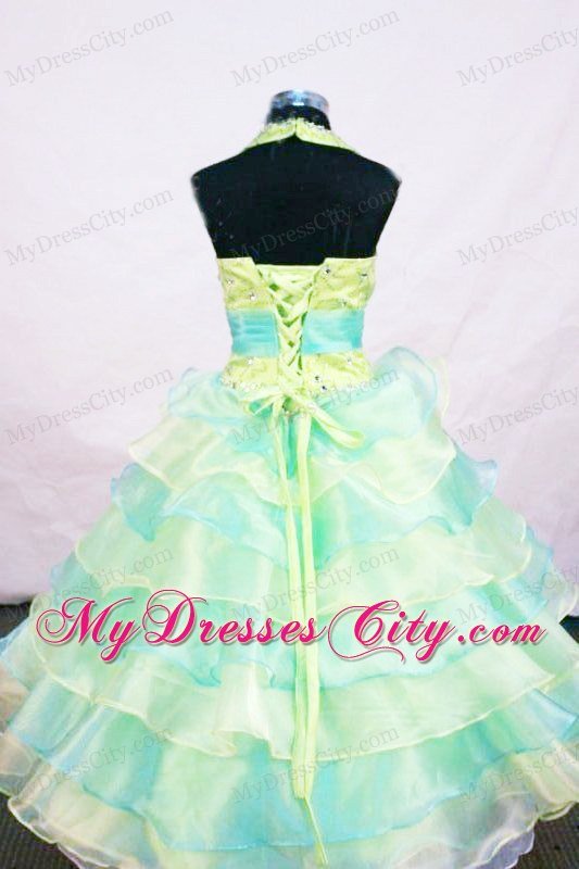 Beading Halter Floor-length Multi-colored Little Girl Pageant Dresses