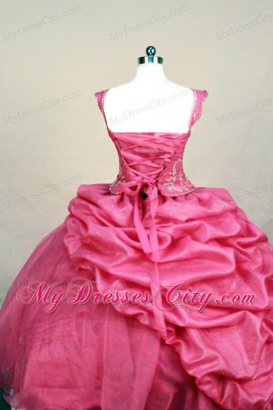 Beading Square Organza Little Girl Pageant Dresses Floor-length Hot Pink