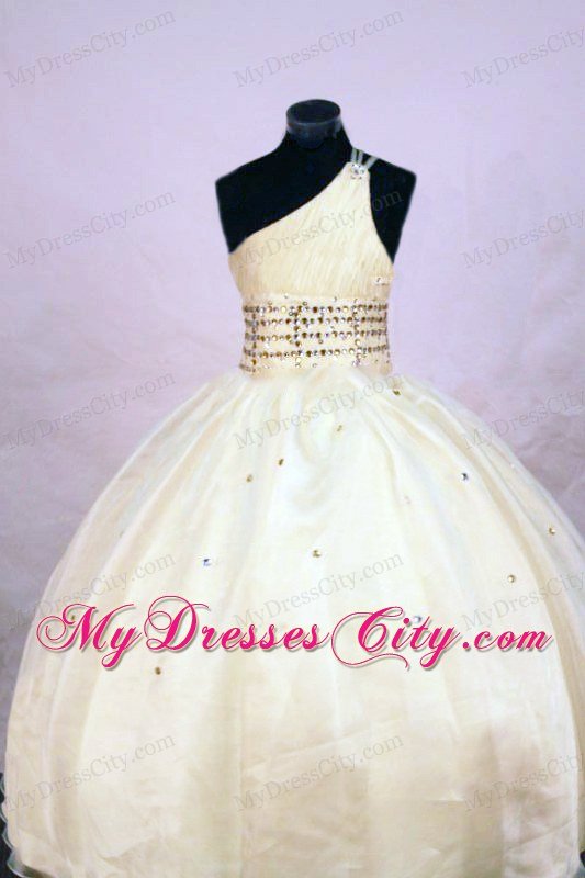 One Shoulder Floor-length Pageant Dresses for Teens Yellow Beading