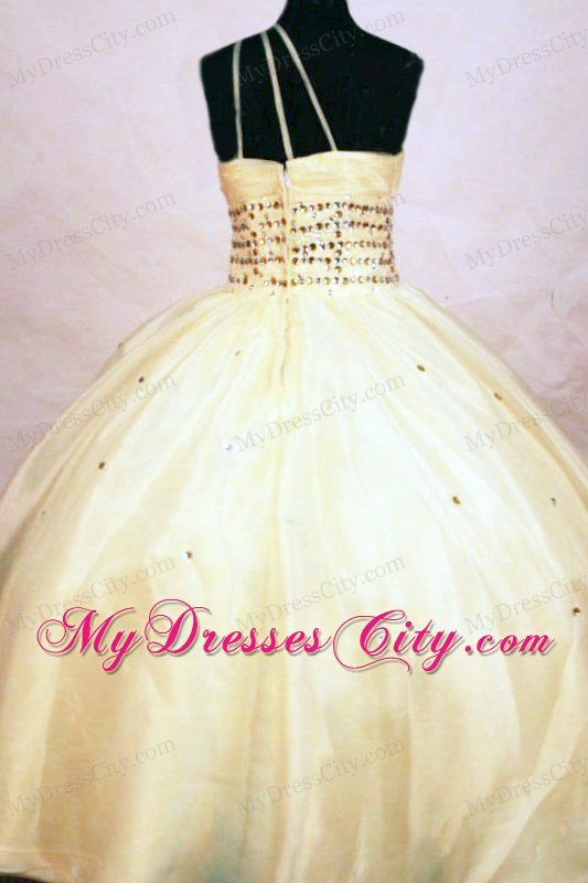 One Shoulder Floor-length Pageant Dresses for Teens Yellow Beading