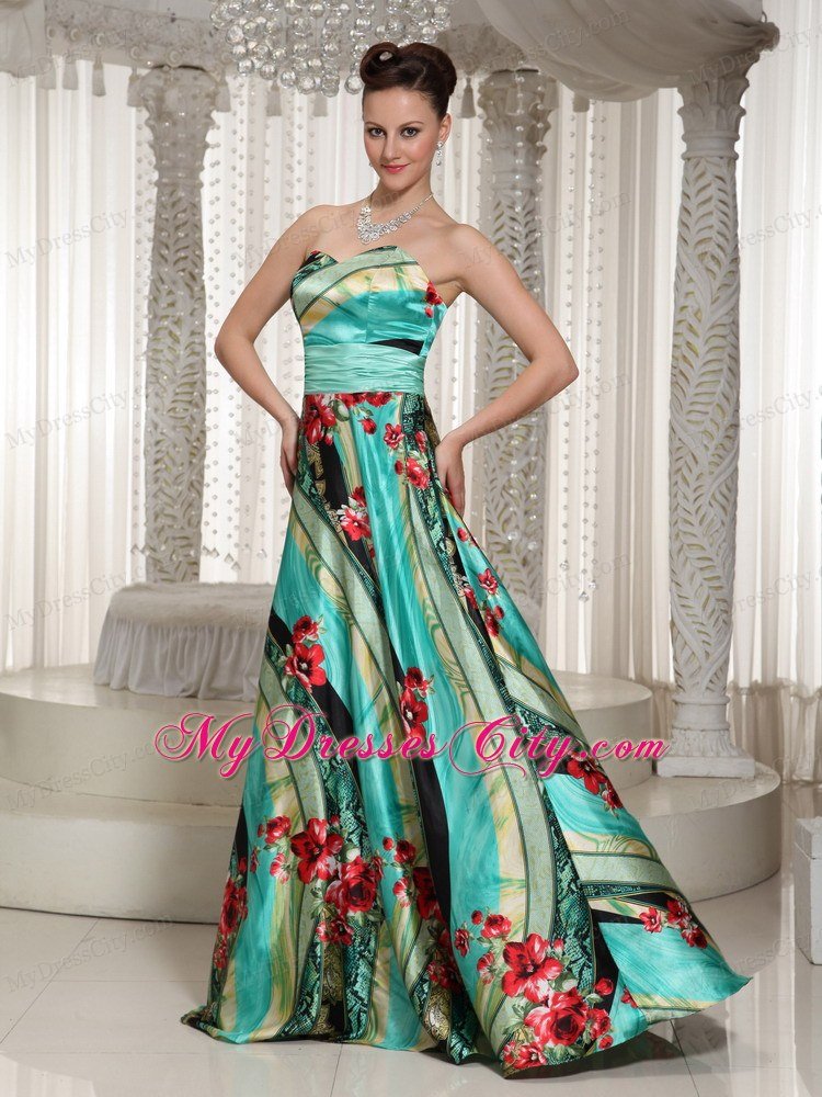 Colorful Printing Sweetheart Maxi Celebrity Dresses Zipper-up