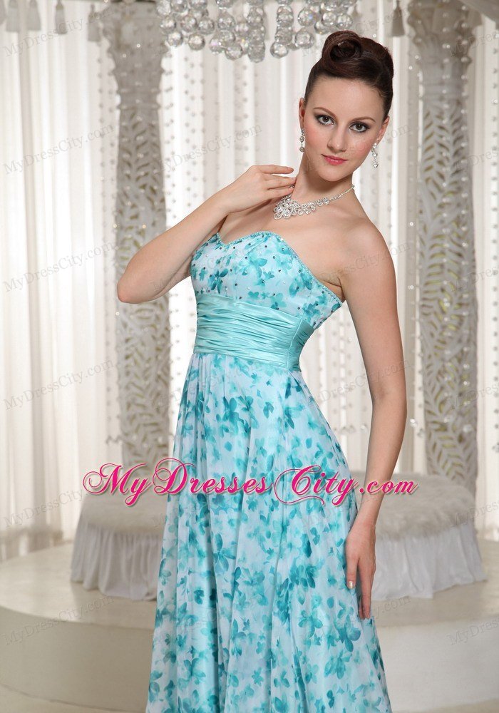 Sweetheart Printing Chiffon Maxi Dress for Prom with Sash