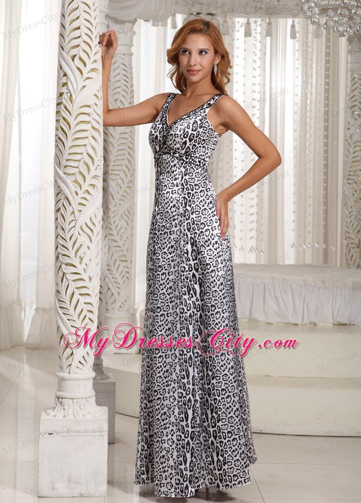 Customize Leopard V-neck Empire Long Prom Maxi Dress