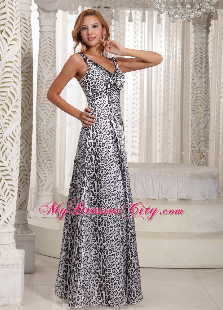 Customize Leopard V-neck Empire Long Prom Maxi Dress